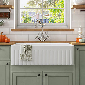 DeerValley Solstice 33" L x 18" W Fireclay Farmhouse Kitchen Sink w/ Sink Grid & Basket Strainer $241.95 + Free S&H