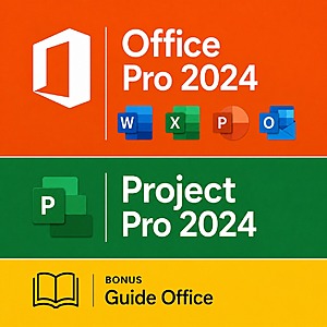 Microsoft Office 2024 Professional + Project Professional 2024 + 170-Page Guide (1 PC, Lifetime, Digital Delivery) $11
