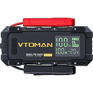 VTOMAN V10 Max 5500A Portable Jump Starter w/ 100W Bi-Directional Fast Charger $40 + Free S&H