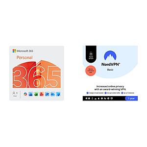 1-Year Microsoft 365 Personal (1-Person) + 1-Year NordVPN Basic (10-Devices) $47 & More