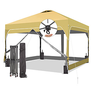 Ainfox 12'x12' One Push Pop-Up Canopy Tent Outdoor Gazebo w/ Clear PVC Sidewalls (Khaki) $102 + Free Shipping