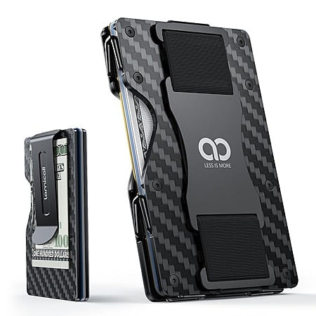 Lamicall Minimalist Slim Metal Carbon Fiber RFID Blocking Wallet w/ Mechanical Hinge, Holds 15-20 Cards $12 & More + Free Shipping w/ Prime