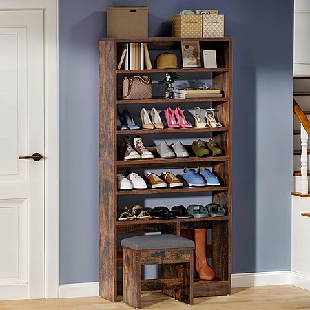 YITAHOME 8-Tier Shoe Cabinet with Hidden Bench (Rustic Brown or White) $82.10 + Free Shipping
