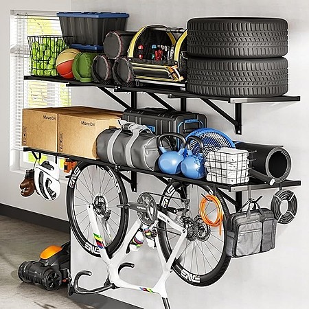 FLEXIMOUNTS 2-Pack 2x6ft Heavy Duty Garage Wall Shelving w/ 8 Hooks, 1200lbs Capacity $113.99 + Free Shipping