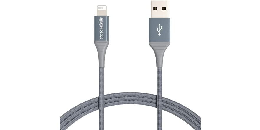 AmazonBasics Double Braided Nylon USB-A to Lightning Cable - Dark Gray 6ft (2pk), $12.99