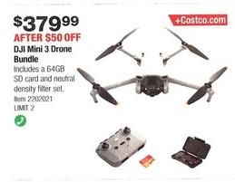 DJI Mini 3 Drone Aerial Camera Bundle at Costco $379.99