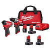 Milwaukee M12 FUEL 12-Volt Lithium-Ion Brushless Cordless Hammer Drill and Impact Driver Combo Kit w/4 Batteries and Bag (2-Tool) 3497-22-48-11-2412 - $199