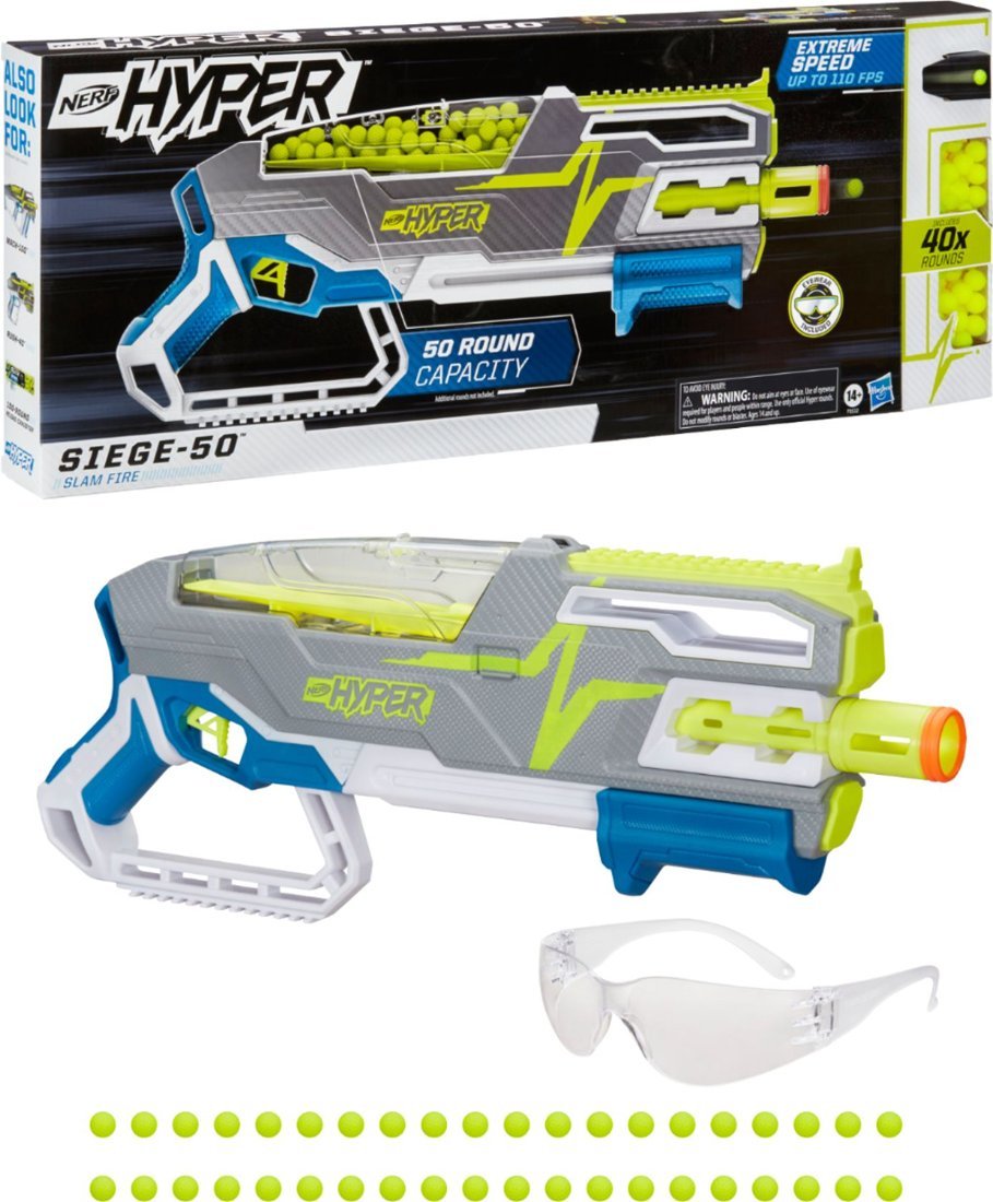 NERF Hyper Siege-50 Pump-Action Blaster w/ 40 Hyper Rounds $17 + Free Curbside Pickup at Best Buy