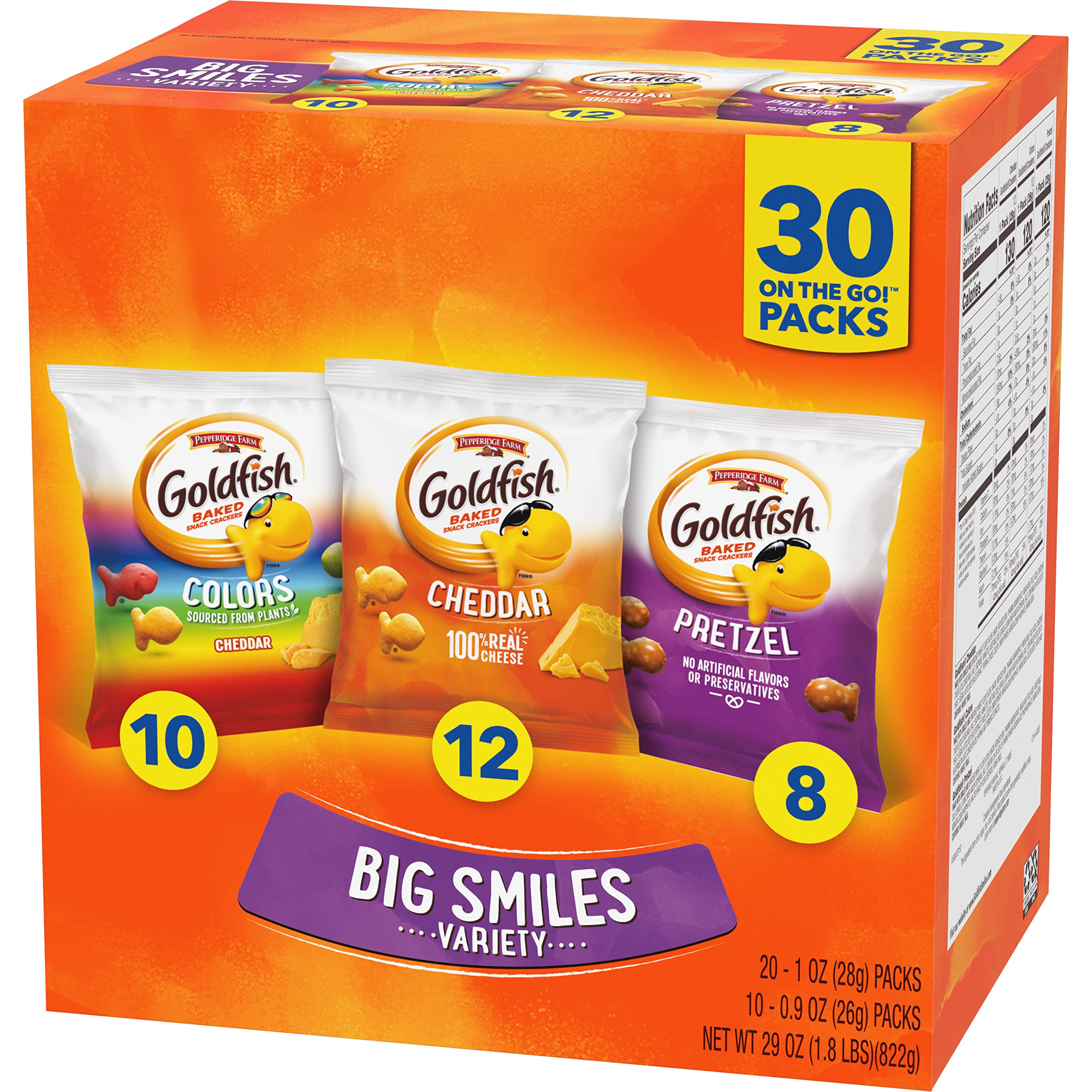 30-Count Goldfish Crackers Snack Pack Variety Pack (Cheddar, Colors, & Pretzels) $10.74 w/ S&S + Free Shipping w/ Prime or on $25+