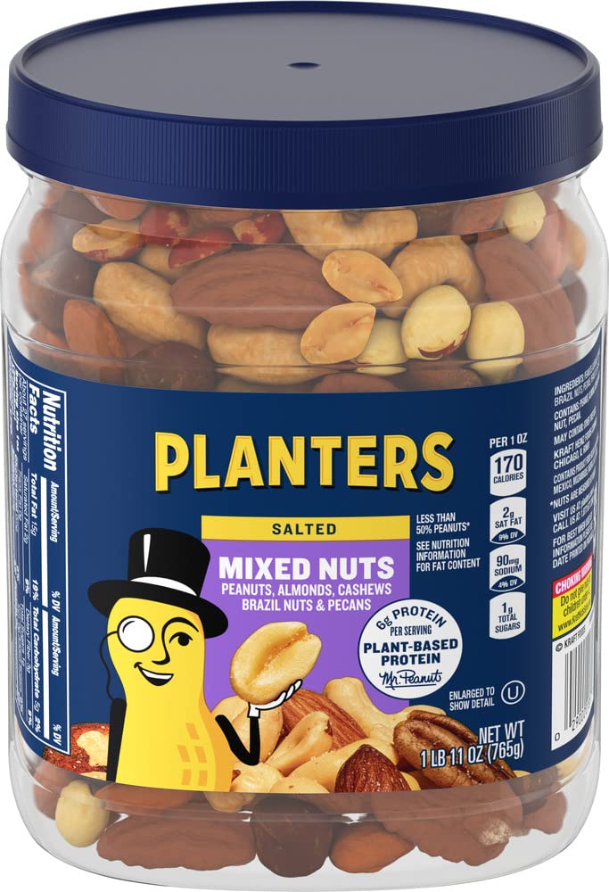 27-Oz Planters Salted Mixed Nuts w/ Almonds, Cashews, Brazil Nuts, Peanuts & Pecans $9.50 + Free Shipping w/ Prime or on $25+
