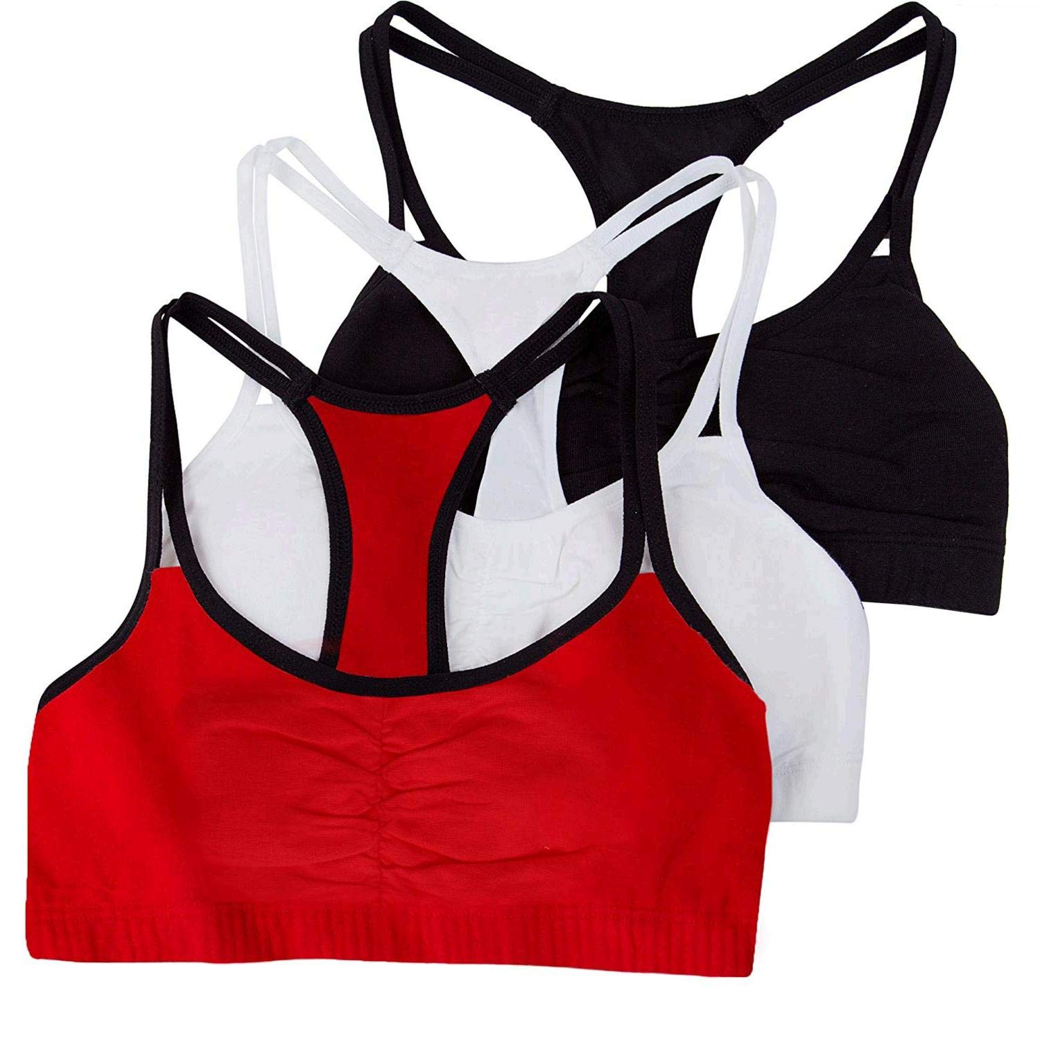 3-Pack Fruit of the Loom Women's Spaghetti Strap Cotton Sports Bra (Red w/ Black/White/Black) $8.46 ($2.82 Each) + F/S w/ Prime or on $25+