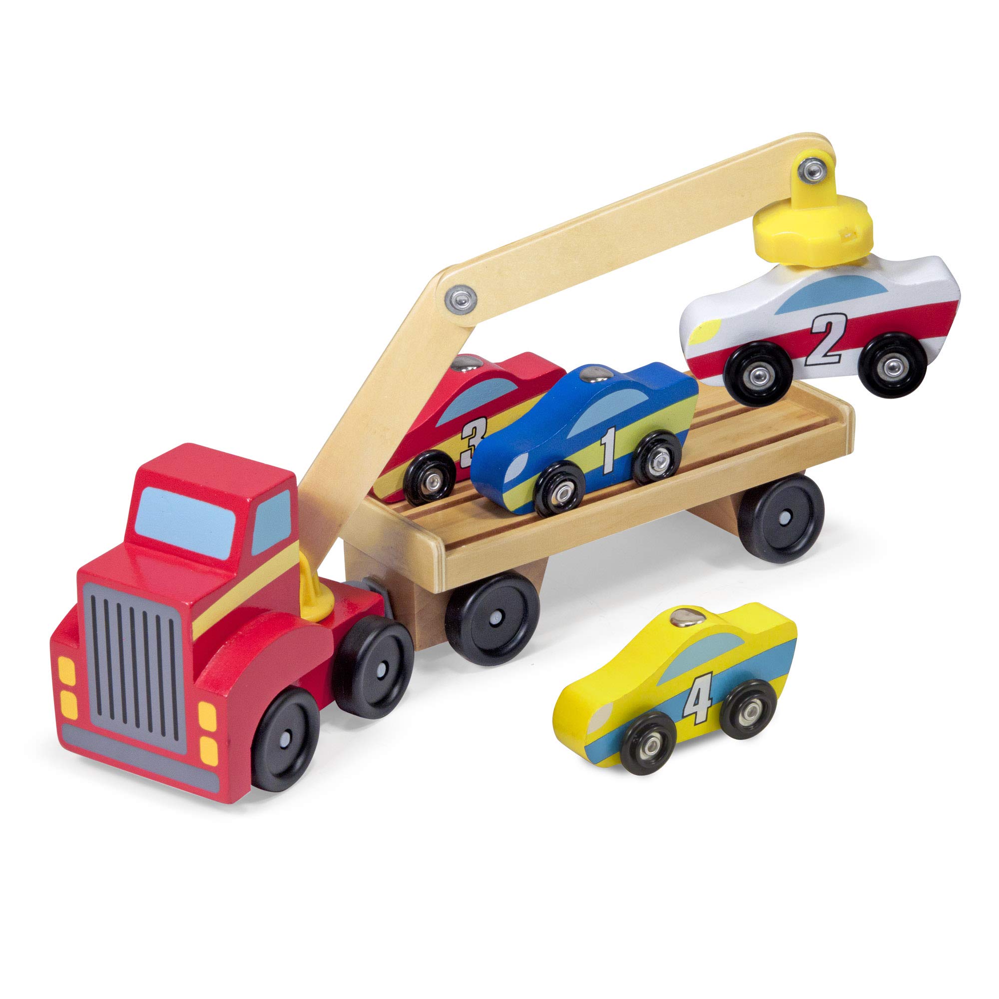 Melissa & Doug Semi-Truck Magnetic Car Loader Wooden Toy Set w/ 4 Cars $15 + F/S w/ Prime or on $25+