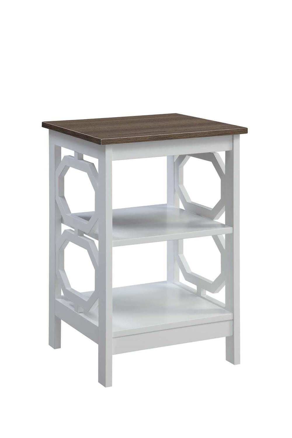 Convenience Concepts Omega End Table w/ Shelves & Driftwood Top (White, 15.75"x15.75"x23.75") $39 + Free Shipping