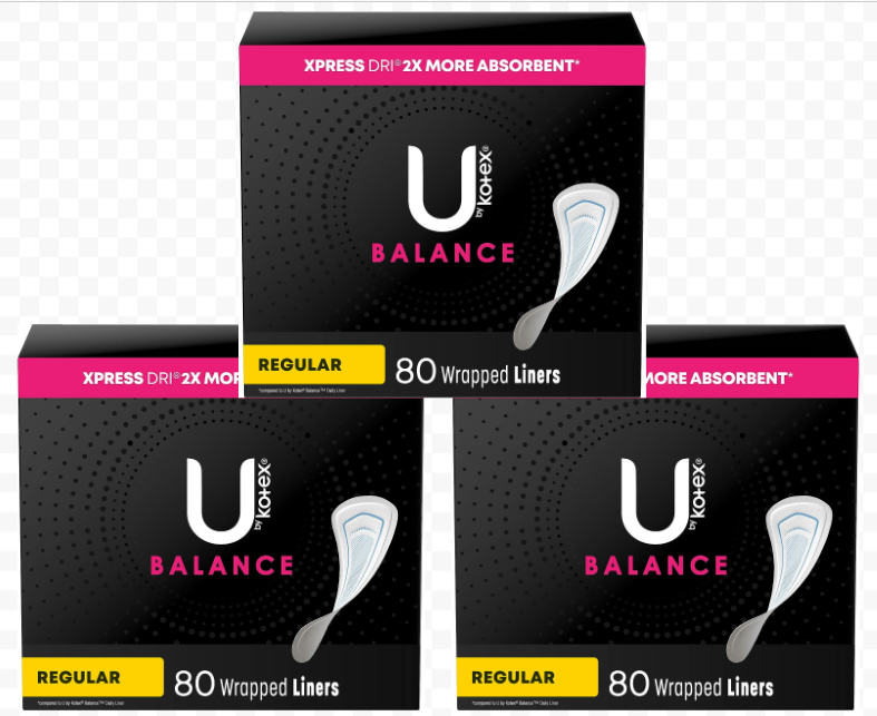 80-Count U by Kotex Balance Wrapped Panty Liners (Regular) 3 for $11.07 w/ S&S ($3.69/Box) + F/S w/ Prime or $35+
