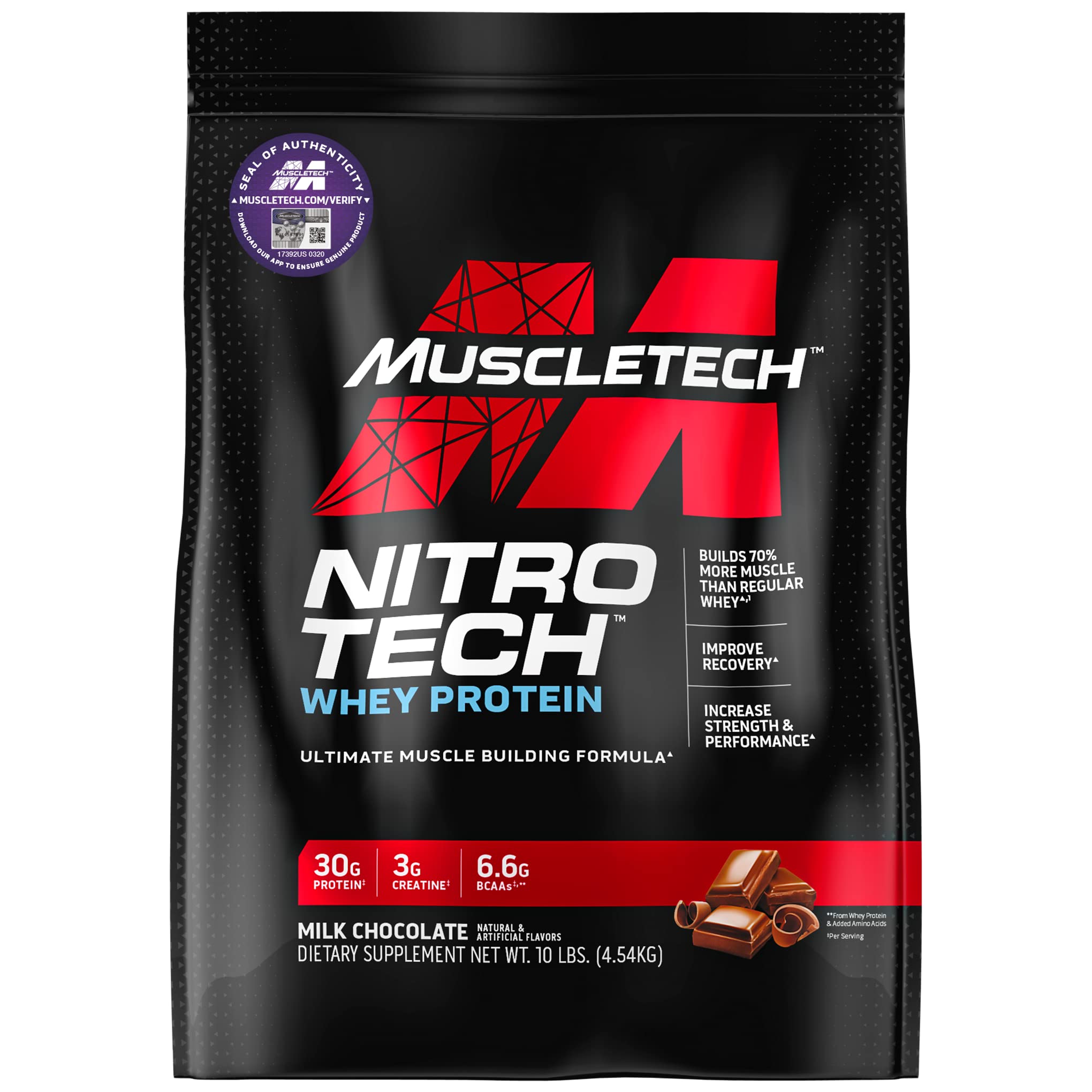 10-Lb MuscleTech Nitro-Tech Whey Protein Powder (Milk Chocolate, 100 Servings) $72.02 ($0.72/Scoop) w/ S&S + Free Shipping