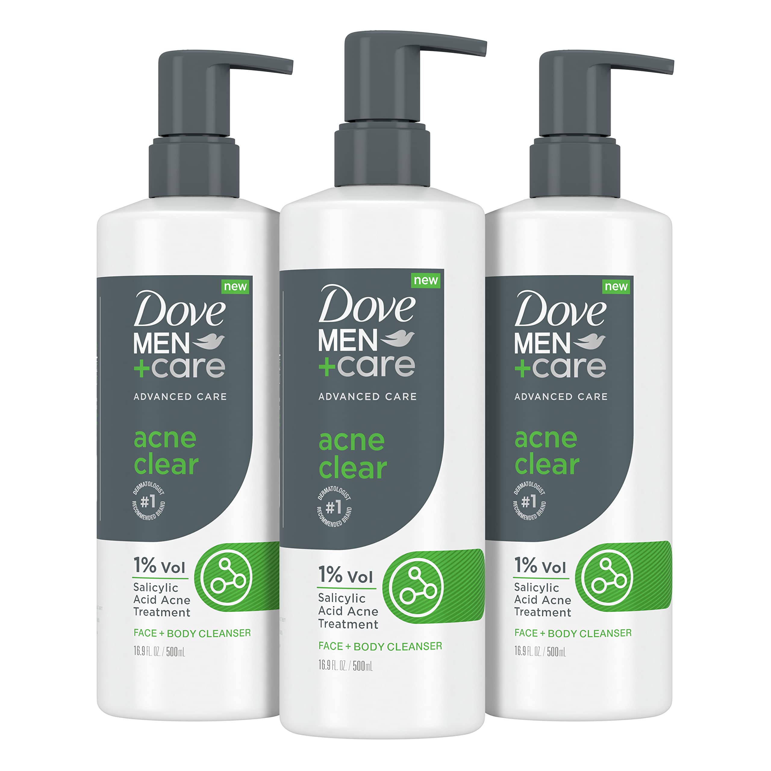 3-Count 16.9-Oz Dove MEN + CARE Advanced Care Face + Body Cleanser Wash (Acne Clear) $13.48 w/ S&S + Free Shipping w/ Prime or on $35+