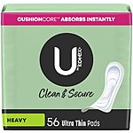 U by Kotex Clean &amp; Secure Ultra Thin Pads (Heavy Absorbency): 56-Count $5.13, 240-Count $20.93 + $2.80 Amazon Credit w/ S&amp;S + F/S w/ Prime or on $35+