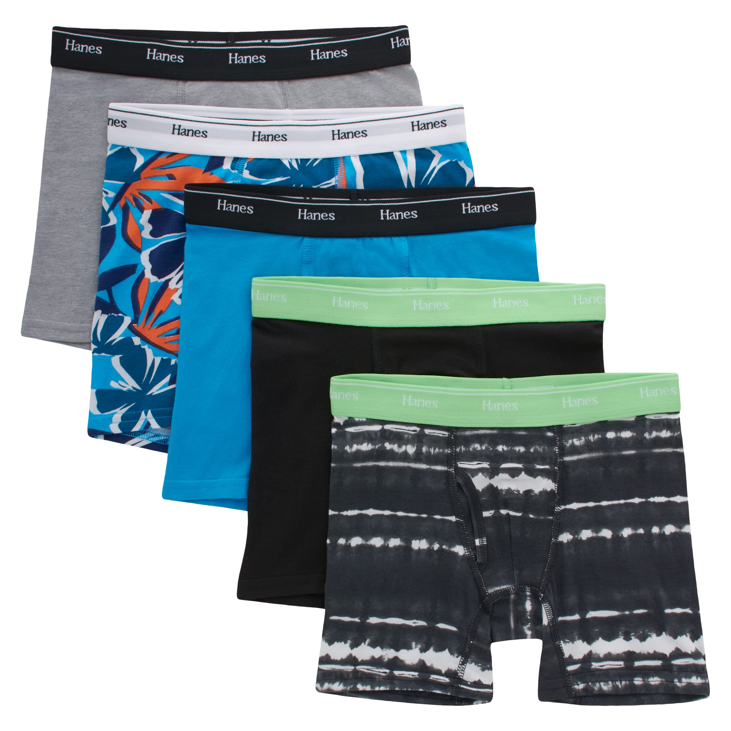 5-Pack Hanes Boys' Original Moisture-Wicking Boxer Briefs Underwear (Size XL, Black/Blue/Gray) $7 ($1.40 Each) + Free Shipping w/ Prime or on $35+