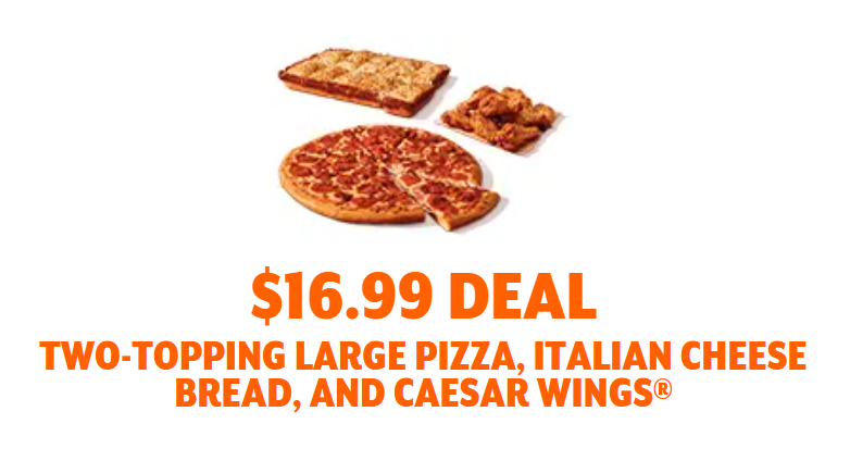 Little Caesars: Two-Topping Large Pizza + Italian Cheese Bread + 8-Piece Caesar Wings $17 (Valid for Delivery or Carryout)