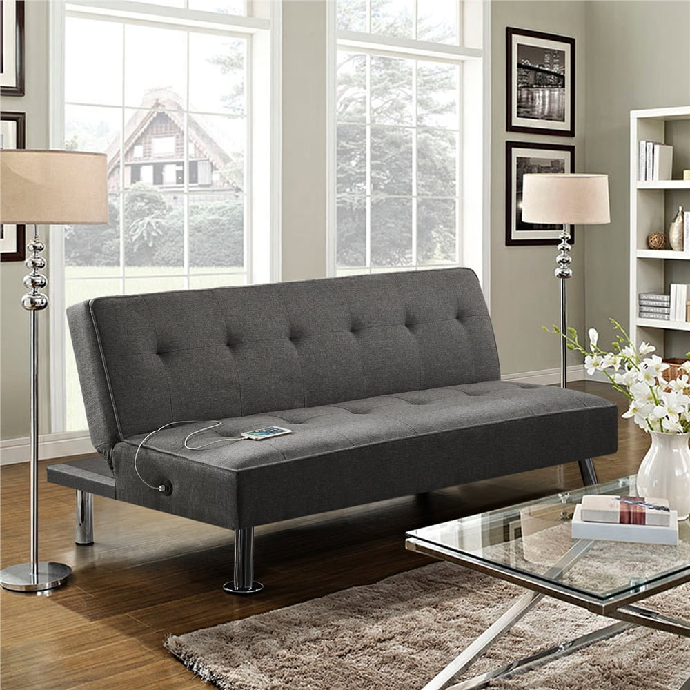 Alden Design Modern Fabric Convertible 3-Position 3-Seater Futon w/ USB Ports (Charcoal or Blue) $110.95 + Free Shipping