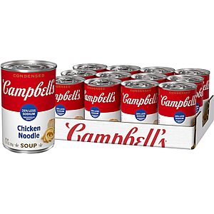 12-Count 10.5-Oz Campbell's Condensed 25% Less Sodium Chicken Noodle Soup $  10.89 ($  0.91 EA) w/ S&S + Free Shipping w/ Prime or on $  35+