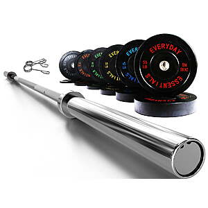 370-Lb BalanceFrom Bumper Steel Hub Plate Set (Black) + 7' Olympic Barbell $349.99 + Free Shipping