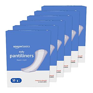 6-Packs 50-Pads Amazon Basics Daily Pantiliner (Regular Length, Unscented) $8.72 w/ S&S + Free Shipping w/ Prime or on $35+