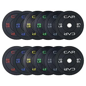 [Prime] 370-Lb CAP Barbell Economy Olympic Bumper Plate Weight Set w/ Steel Hub (Black)  $249.99 + Free Shipping