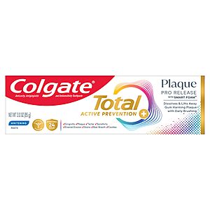 3-Oz Colgate Total Plaque Pro Release Whitening Toothpaste $2.12 w/ S&S + Free Shipping w/ Prime or on $35+