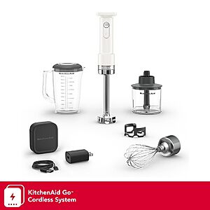 [Prime] 9-Piece KitchenAid Go Cordless Hand Blender w/ Accessories (Porcelain White, KHBRV75) $109.99 + Free Shipping