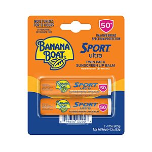 2-Count 0.15-Oz Banana Boat Sport Ultra SPF 50 Sunscreen Lip Balm  $3.76 w/ S&S + Free Shipping w/ Prime or on $35+