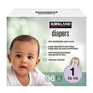 Costco Wholesale: 96-Count Kirkland Signature Diaper (Size 1) $9.99 (~$0.10 Each) + Free Shipping
