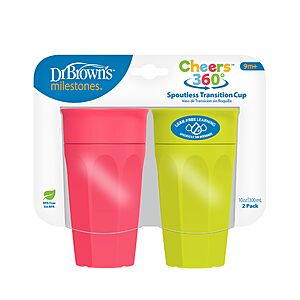 2-Pack 10-Oz Dr. Brown's Milestones Cheers 360 Spoutless Transition Cup (Green/Pink) $4.22 & More + Free Shipping w/ Prime or on $35+