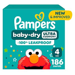 186-Count Pampers Baby-Dry Diapers (Size 4) $38.81 ($0.21/Diaper) w/ S&S + Free Shipping