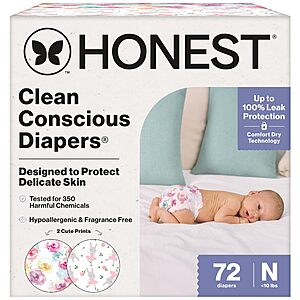 72-Count The Honest Company Comfort Dry Sensitive Skin Disposable Diapers (Rose Blossom + Tutu Cute) $13.84 w/ S&S + Free Shipping w/ Prime or on $35+