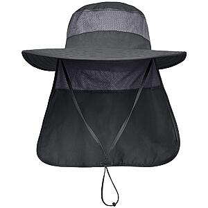 LCZTN Men's UPF 50+ Sun Protection Wide-Brim Safari Cap w/ Neck Flap (Dark Grey)