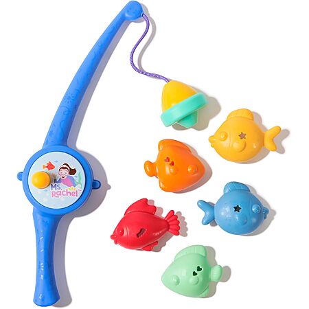 Ms. Rachel Counting Fishes Bath Playset w/ 5 Floatable Toy Fish & Fishing Rod