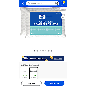 Sealy Essentials All Positions Bed Pillow,(2 Count) $5,Memory Foam $12