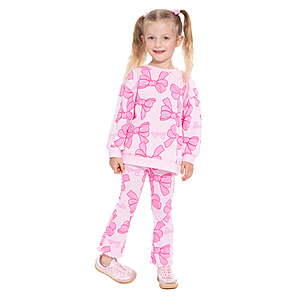 Character Toddler Girls Long Sleeve Graphic Print Sweatshirt and Matching Flare Leggings Set, 2-Piece: Bluey, Barbie, Dora the Explorer + more $7