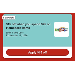 Target:YMMV Household Goods stackable coupon $15 off $75 or 15% off or other