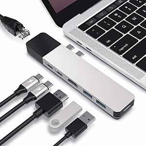 HyperDrive USB C Hub, NET 6-in-2 for MacBook Pro Air, Multi-Port USB-C Dongle w/Gigabit Ethernet, 40Gbps/100W PD, 5Gbps/60W PD, 4K30Hz HDMI $11.99 at Woot via Amazon