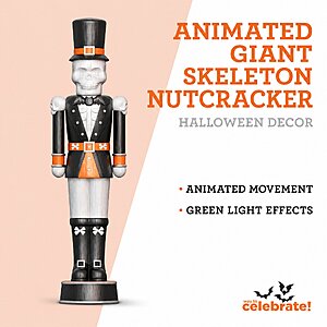 Giant Animated Skeleton Nutcracker Decoration, Black and Orange, 72", Halloween by Way To Celebrate $44.75