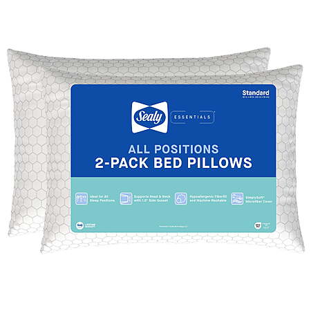 Sealy Essentials All Positions Bed Pillow, (2 Count) $5, Memory Foam $12