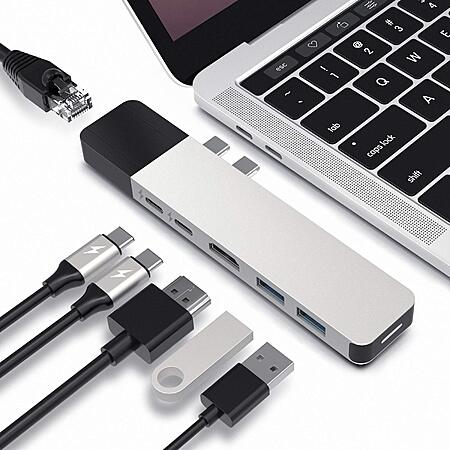 HyperDrive USB C Hub, NET 6-in-2 for MacBook Pro Air, Multi-Port USB-C Dongle w/Gigabit Ethernet, 40Gbps/100W PD, 5Gbps/60W PD, 4K30Hz HDMI $11.99 at Woot via Amazon