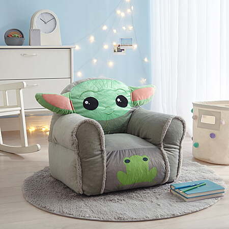 Disney Star Wars The Mandalorian Baby Yoda Figural Kids Bean Chair, Grey (Ages 3+) $19.97
