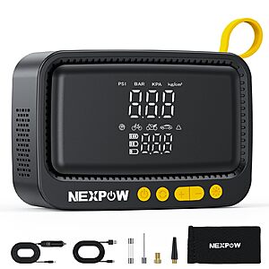 NEXPOW Tire Inflator Portable Air Compressor, 150 PSI, Yellow, $10
