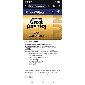 Gold Season Pass for 2025 AND 2026 for ALL 40+ Six Flags Parks $75