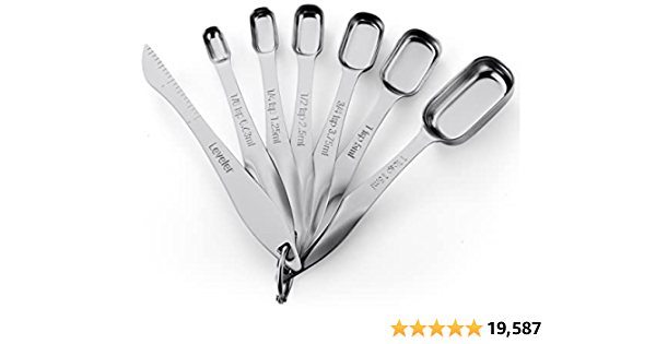 Spring Chef Heavy Duty Stainless Steel Metal Measuring Spoons for Dry or Liquid, Fits in Spice Jar, Set of 7 Including Leveler - $12.00