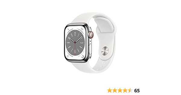 Apple Watch Series 8 GPS + Cellular 41mm Silver Stainless Steel Case with White Sport Band - S/M - $489.99