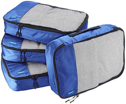 Amazon Basics 4 Piece Packing Travel Organizer Cubes Set - Medium, Blue - $6.14